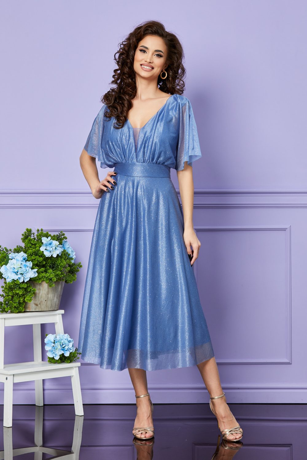 rochie de ocazie albastra midi din voal 3