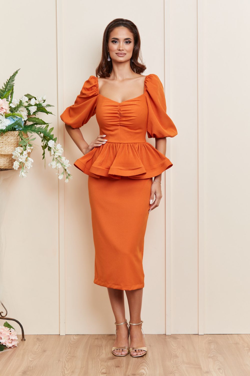 rochie de ocazie orange cu peplum 3
