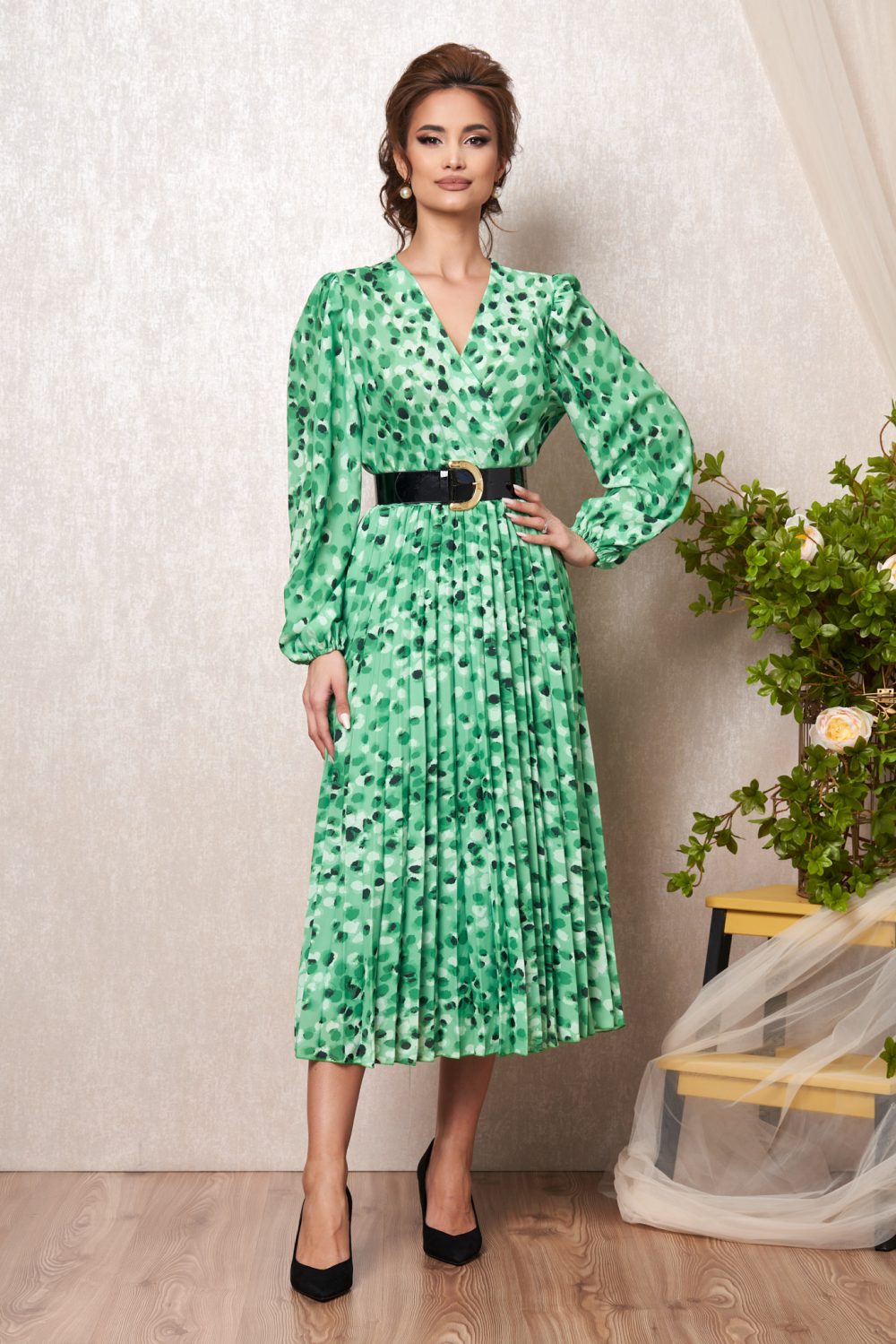 rochie midi eleganta cu imprimeu verde mint 2